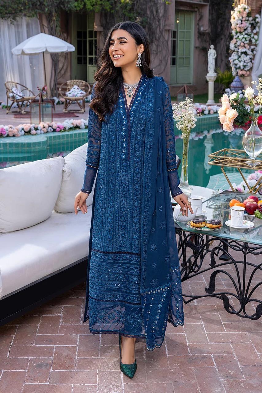 AZURE EMBROIDERY CHIFFON DRESS 3 PIECE 2434