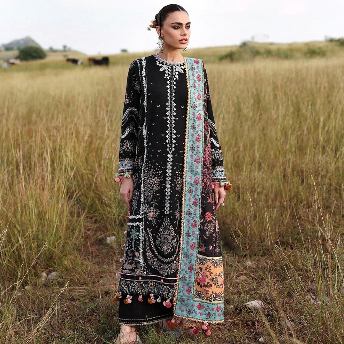 Hussain Rehar Dhanak Embroidery Dress 07 Black