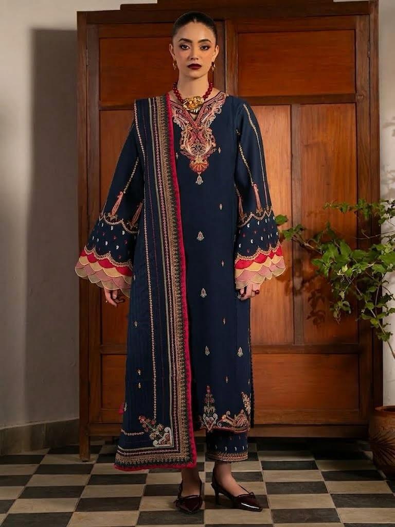 Bin illyas Dhanak Winter Embroidered 3 Piece.Dress