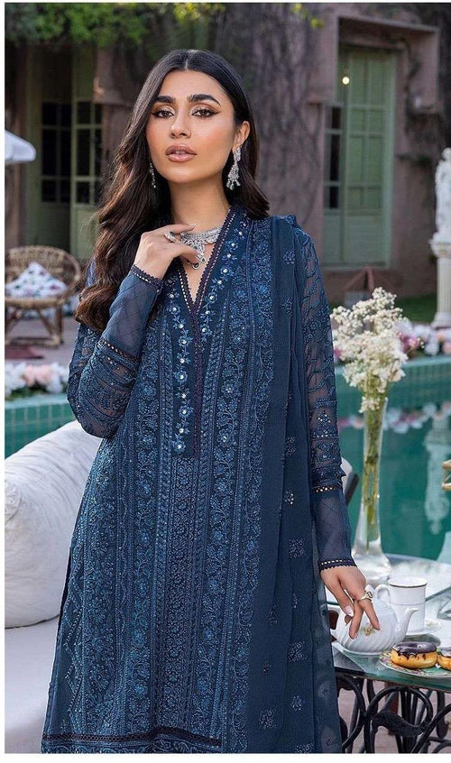 Buy Hussain Rehar Lawn Printed Embroidery Dress Zinc Blue – Dhee Rani