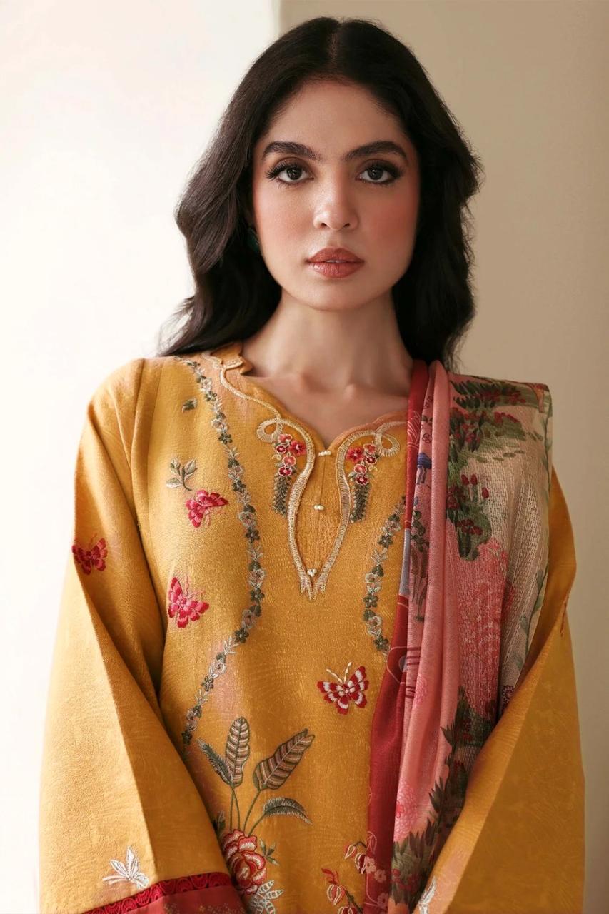 Buy Hussain Rehar Embroidery Dress Dhanak Fabric Online