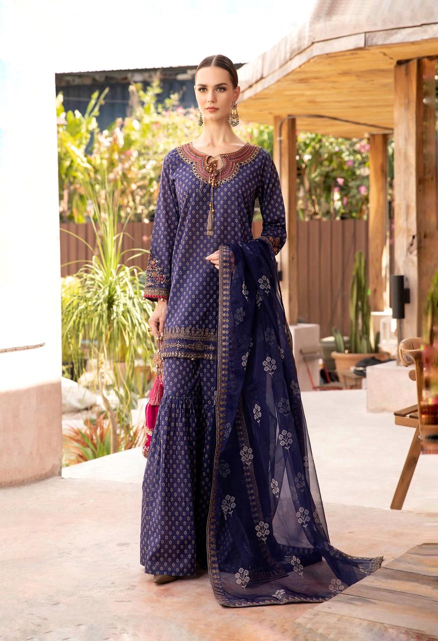 Buy Printed Embroidered 3 Piece Dress Unstitched Lawn Maria B - dheeranipk.com