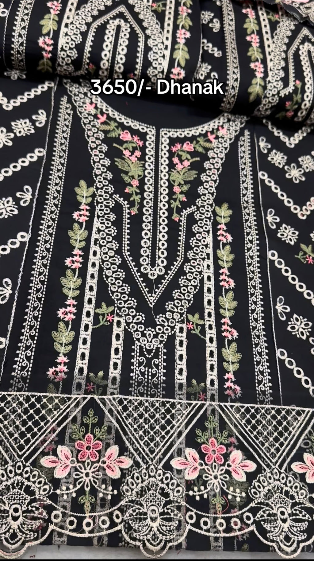 Hussain Rehar Embroidery Dhanak Fabric Winter Black Dress with white embroidery