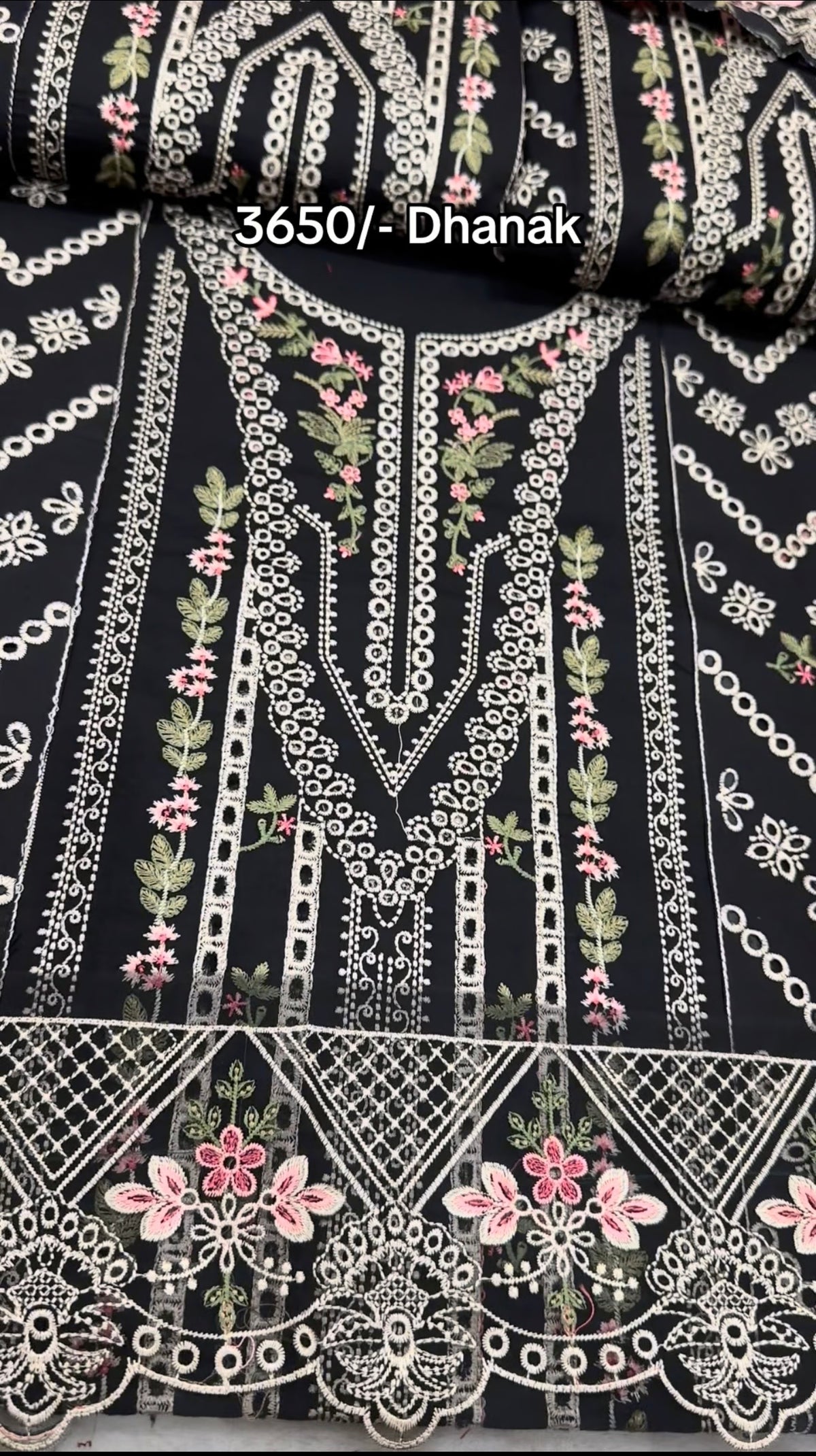 Hussain Rehar Embroidery Dhanak Fabric Winter Black Dress with white embroidery