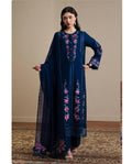 Hussain Rehar Dhanak Emb 5614 Blue