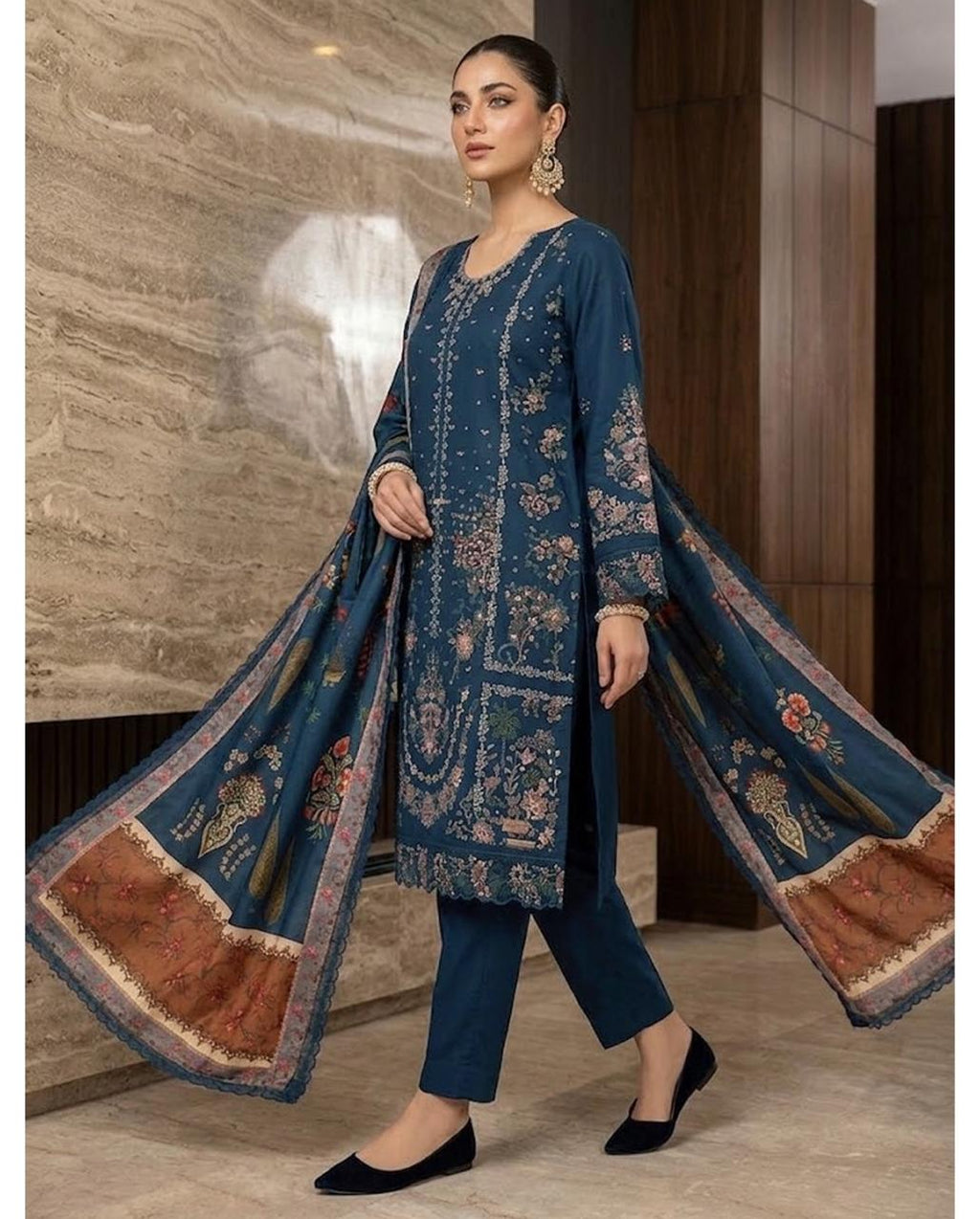 Hussain Rehar Dhanak Zinc Winter Embroidered Dress online by dheerani