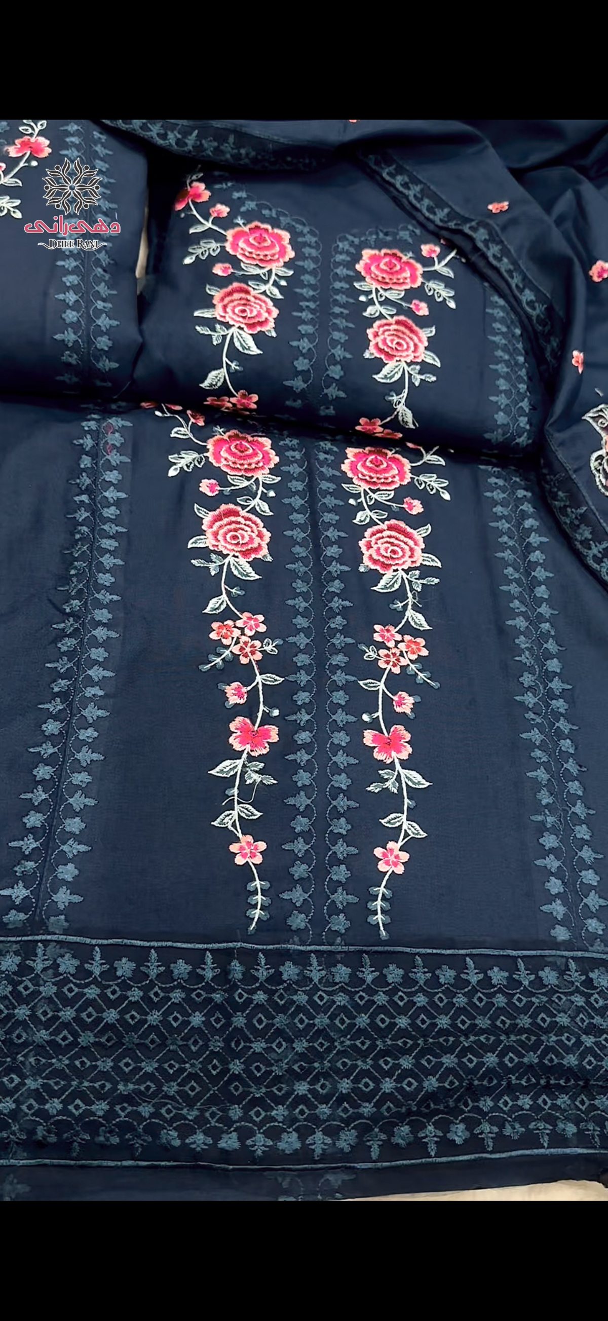 Hussain Rehar Dhanak Emb 5614 Blue