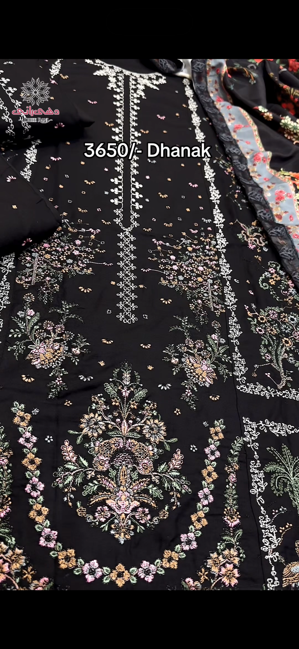 Hussain Rehar Dhanak Embroidery Dress 07 Black