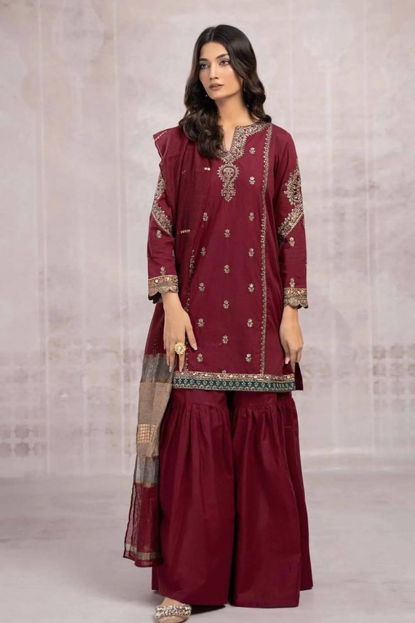 Maria B Embroidery Dress 5528 Meroon
