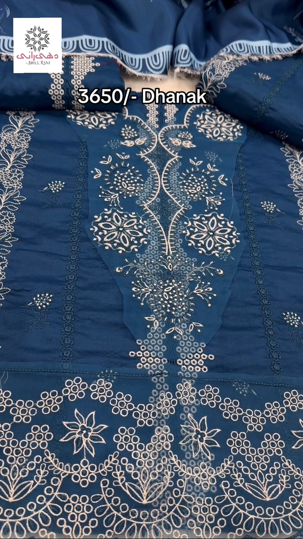 Buy Iznik Blue Embroidered Dhanak Fabric 3 pcs Dress Online 