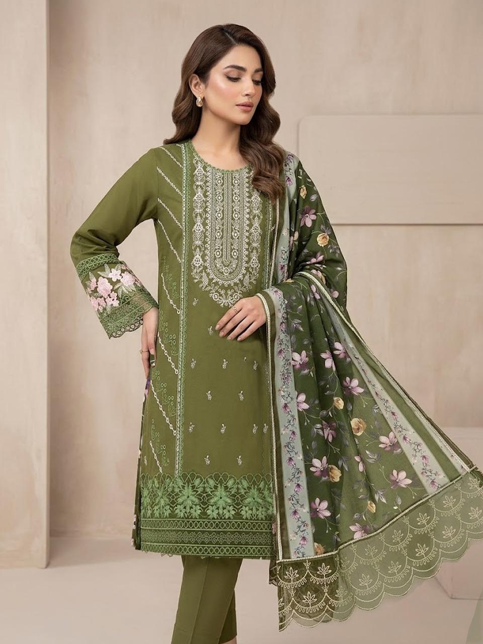 Maria B Dhanak Embroidery Dress - 3 Pcs