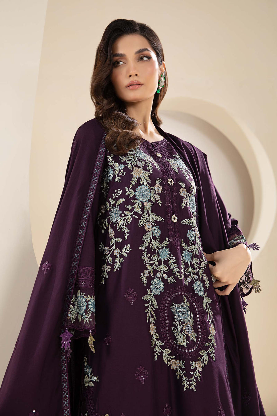 Maria B Embroidered Dhanak Fabric Dress - 3 Piece (5510)