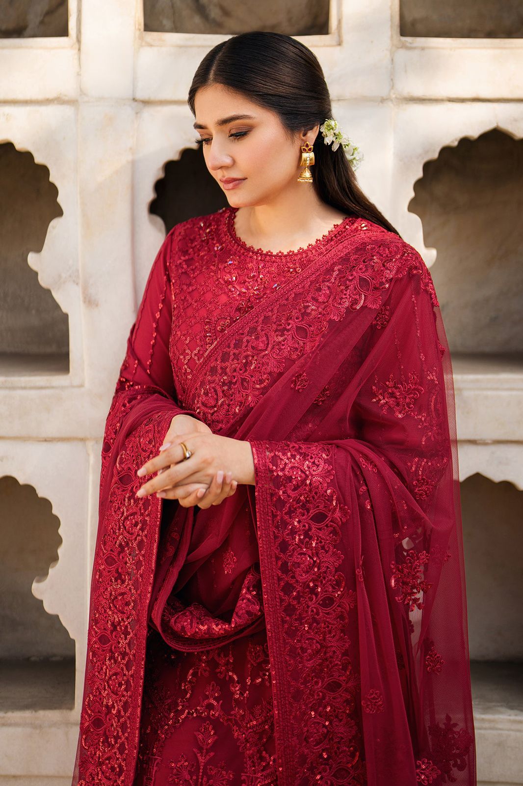 IMROZIA SOFT NET HEAVILY EMBROIDERY DRESS 3 PIECE 2338